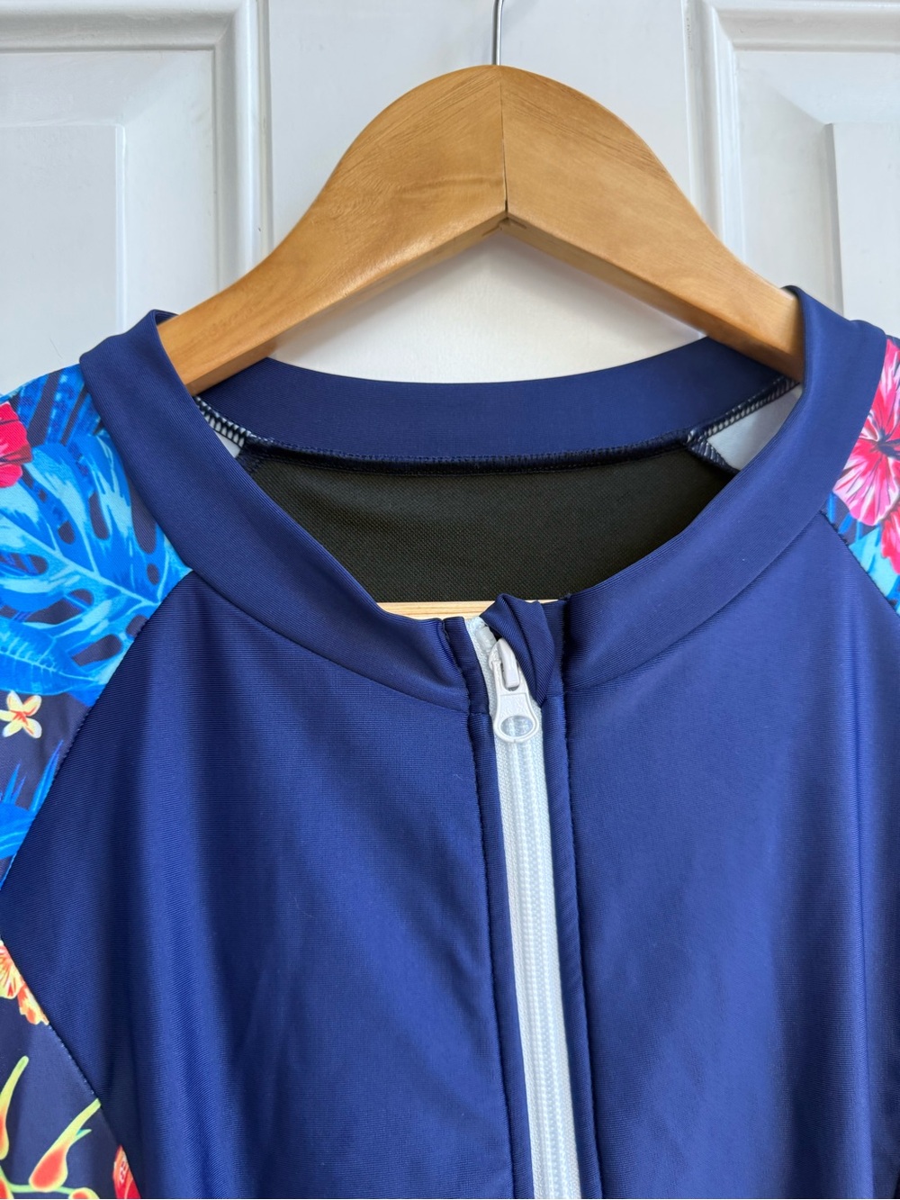 Swim Dress Navy Floral Short Sleeve Zip-Front Shorts Modest Beachy Tropical - Picture 5 of 16